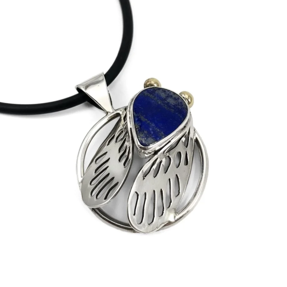 El Yapımı Tasarım Lapis Taşlı Böcek Kolye