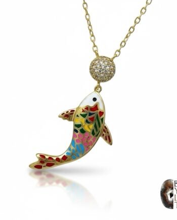 Zirkon Taşlı Altın Kaplama Kaplama Gümüş Koi Balığı Kolye