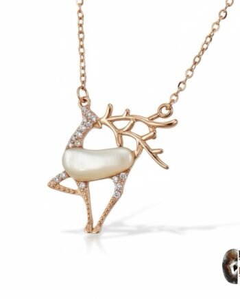 Sedef Gövdeli Zirkon Taşlı Zarif Geyik Tasarım 925 Ayar Gümüş Kolye – Özel El İşçiliği