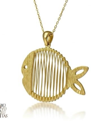 Altın Kaplama Gümüş Tasarım Tel Sarmalı Balık Kolye