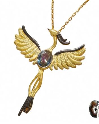 Altın Kaplama Mistik Topazlı Gümüş Anka Kuşu Kolye – 45 cm Zincirli, Tasarım El İşçiliği