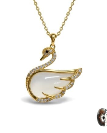 Altın Kaplama 925 Ayar Gümüş Kedi Gözü Taşlı Kuğu Kolye – Zarif Zirkon Detaylı Tasarım