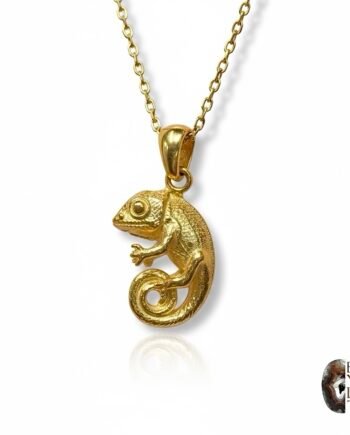 Altın Kaplama Tasarım Bukalemun Kolye – 925 Ayar Gümüş, 45 cm Zincir