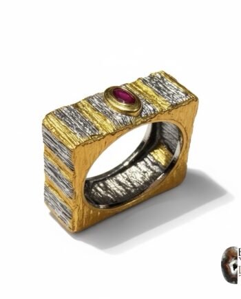 Altın Kaplama & Siyah Rodaj Detaylı Tasarım 925 Ayar Gümüş Zirkon Taşlı Geometrik Yüzük