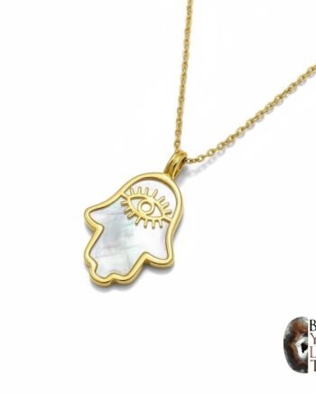 Sedef İşlemeli Göz Motifli Fatma Ana Eli Kolye – Altın Kaplama & Gümüş Renk Seçenekli