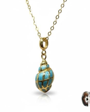 Altın Kaplama 925 Ayar Gümüş Mine İşlemeli Deniz Kabuğu Kolye