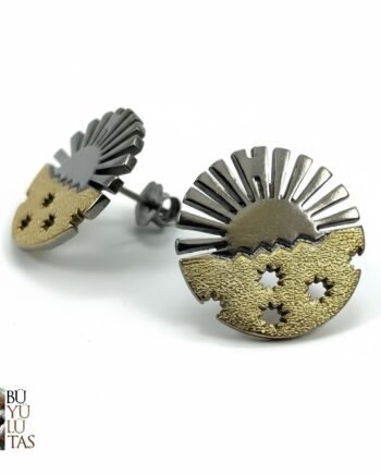 Altın Kaplama & Oksitli Gümüş Gün Doğumu Tasarım Küpe – Modern Minimal El İşçiliği