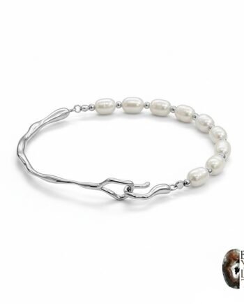 Doğal İnci Detaylı Tasarım Gümüş Bileklik – Altın ve Beyaz Altın Alternatifli, Özel Kilitli Model