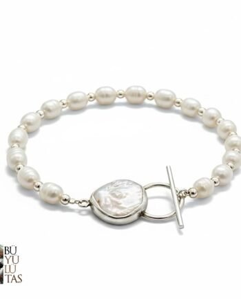 Doğal İnci ve Barok İnci Detaylı 925 Ayar Gümüş Tasarım Bileklik