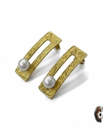 Modern Geometrik Form Altın Kaplama Doğal İncili Tasarım Küpe – 925 Ayar Gümüş