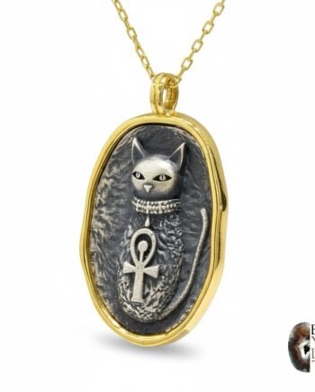 Antik Mısır Bastet Sembollü Altın Kaplama Gümüş Tasarım Kedi Kolye