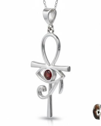 Ankh ve Horus’un Gözü Sembollü Kırmızı Taşlı 925 Ayar Gümüş Kolye