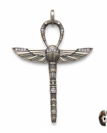 Tasarım Kanatlı Ankh Sembollü Gümüş Kolye Ucu – Antik Mısır Detaylı ve Taş İşlemeli Model