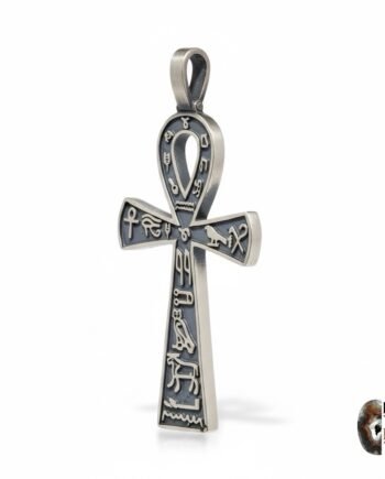 Tasarım Antik Mısır Ankh Sembollü Gümüş Kolye Ucu – Hiyeroglif Detaylı Oksit Dokulu Model