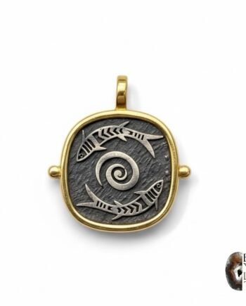 Tasarım Balık ve Spiral Motifli Altın Kaplama Gümüş Kolye Ucu – Oksitli Dokulu Özel Model