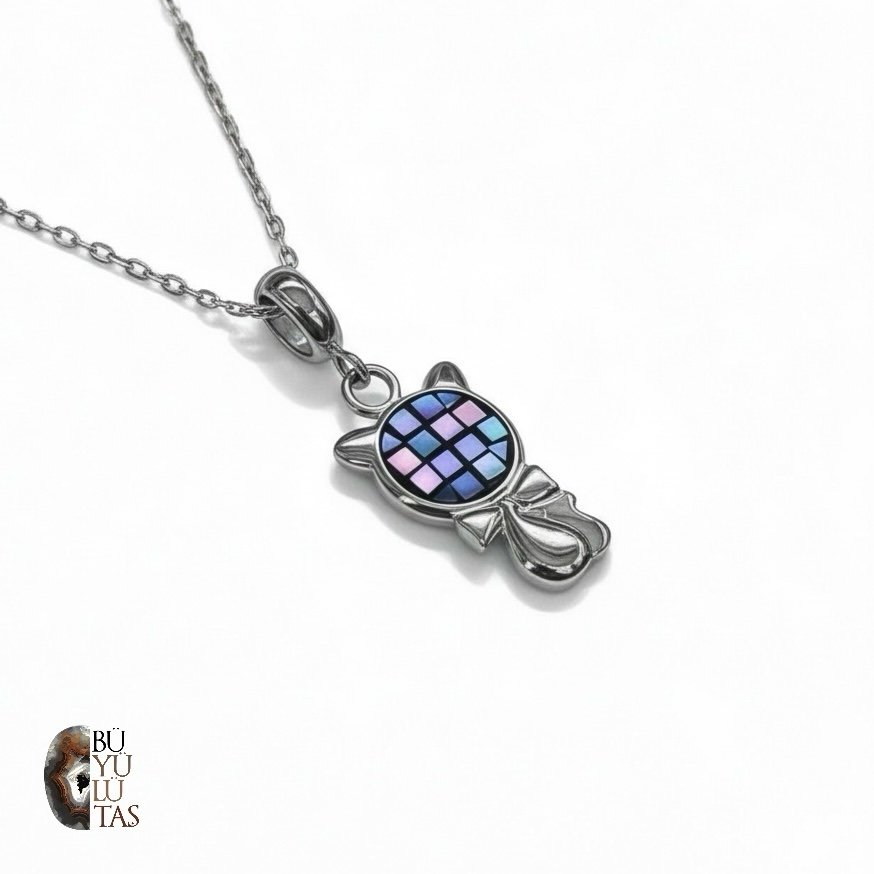 Abalone Mozaiği Kedi Kolye – 925 Ayar Gümüş & Altın Kaplama, Tasarım Özel Üretim