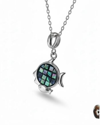 Abalone Mozaik Balık Kolye – 925 Ayar Gümüş & Altın Kaplama, Özel Tasarım