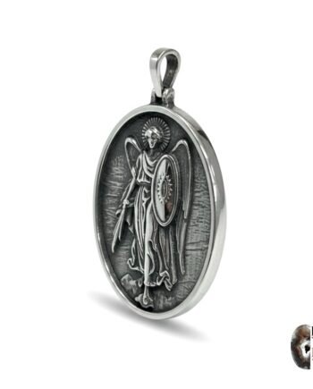 Koruyucu Başmelek Mikail Figürlü Oksitli Gümüş Kolye Ucu