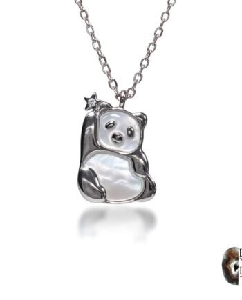 Panda Motifli Sedef Detaylı Rodajlı Gümüş Kolye