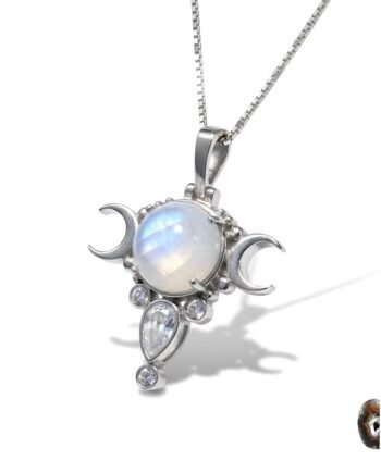 Ay Döngüsü Ay Taşı ve Zirkon Taşlı Tasarım Gümüş Kolye
