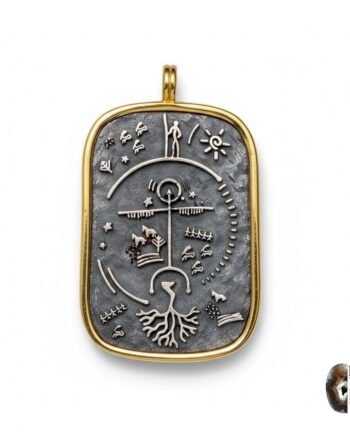 Güneş ve Yaşam Ağacı Sembollü Otantik Tasarım Kolye Ucu | 925 Gümüş & Altın Kaplama Çerçeve