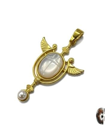 Kanatlı Scarab Motifli Sedef ve İnci Detaylı Altın Kaplama Gümüş Kolye Ucu